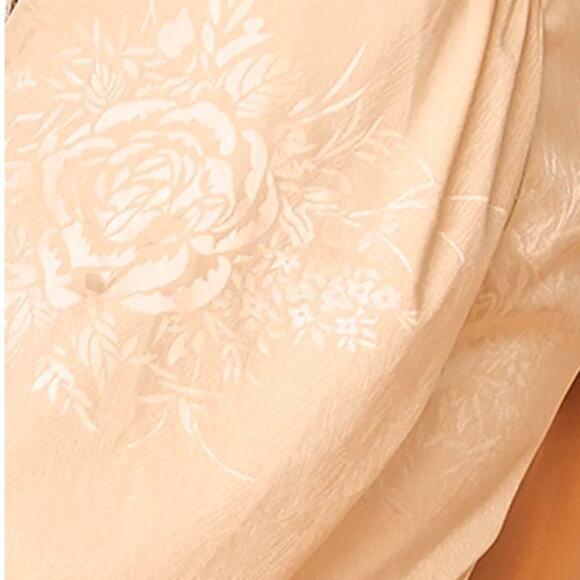 Lulus Time After Time Champagne Floral Jacquard Puff Sleeve Jumpsuit Size M - Picture 8 of 13